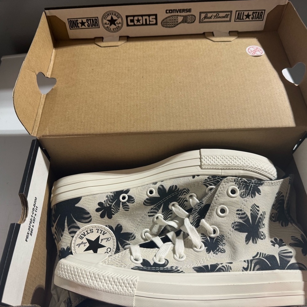 Converse Kids' Black and Cream Floral High-Tops